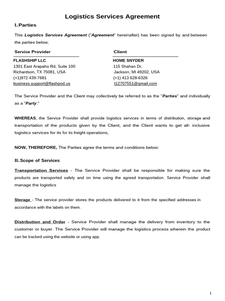 Logistics Services Agreement PDF | PDF | Customs | Logistics