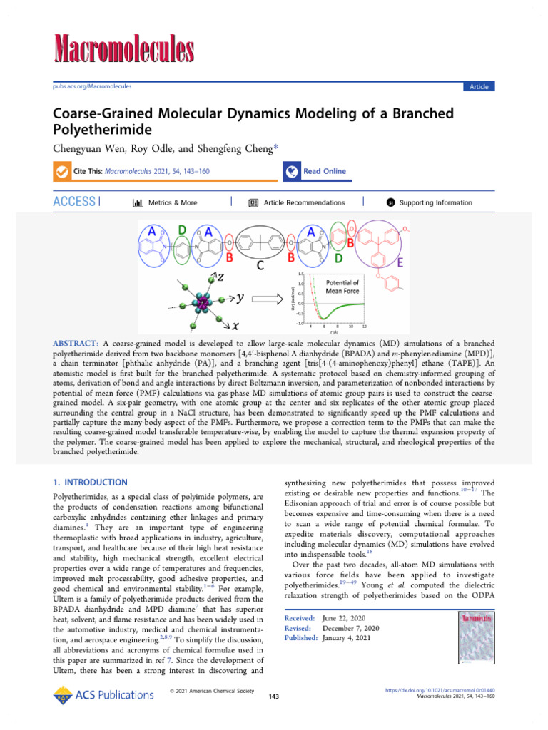 Wen Et Al 2021 Coarse Grained Molecular Dynamics Modeling of A Branched ...