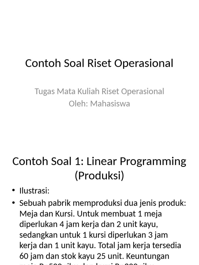 Contoh Soal Riset Operasional 2023 | PDF