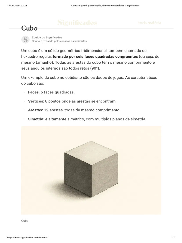 Cubo_ o que é, planificação, fórmula e exercícios - Significados | PDF ...