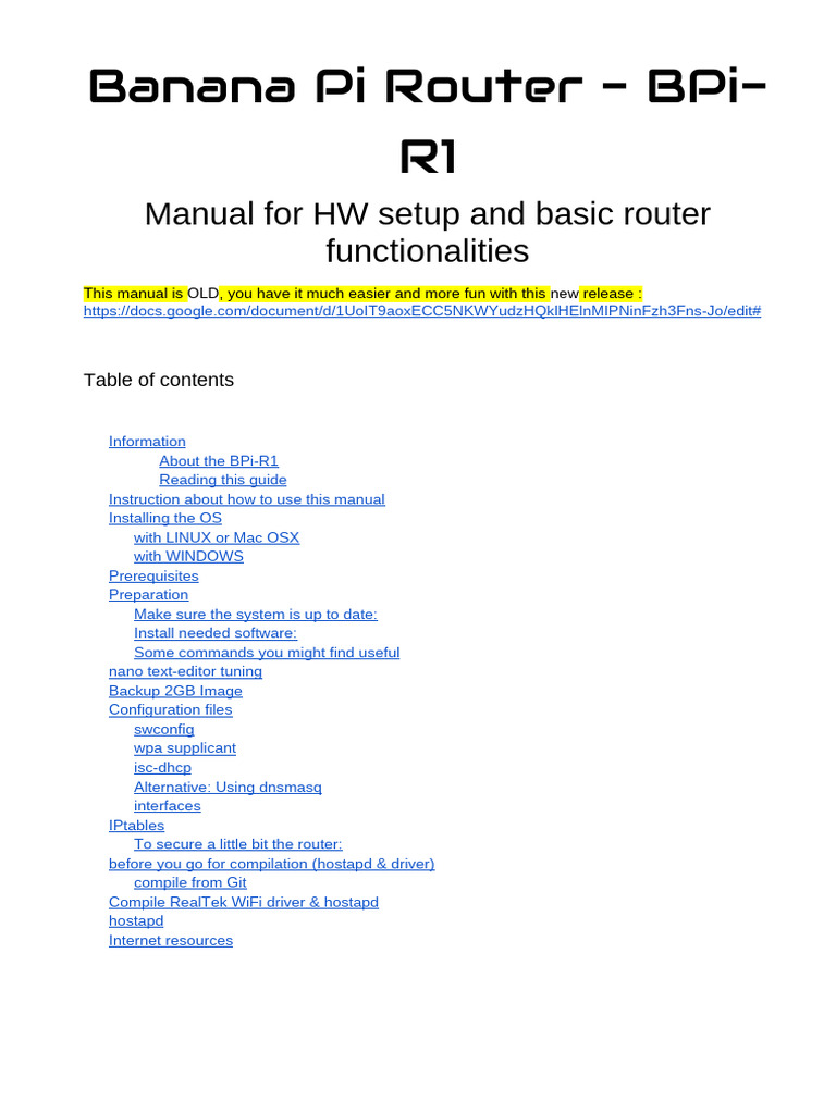 Banana Pi BPi-R1 Router Setup Guide | PDF | Local Area Network ...