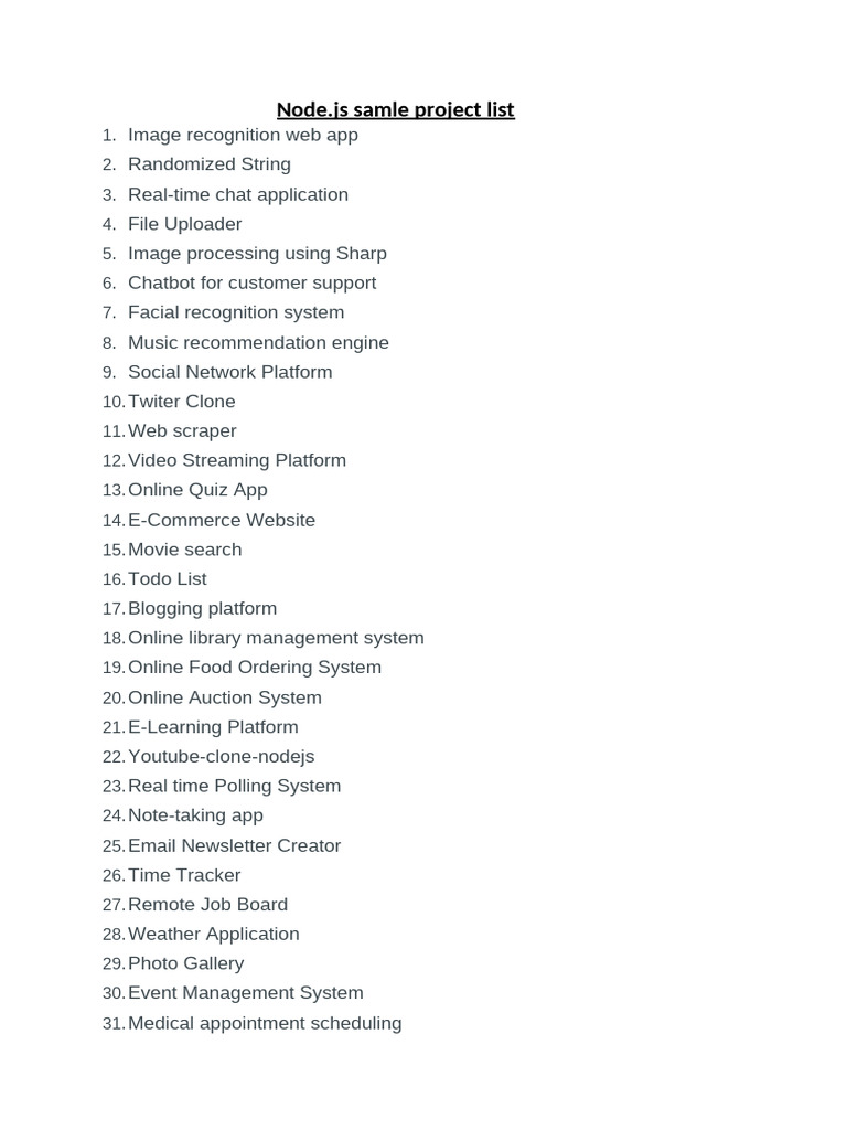 Node - Js Project List | PDF