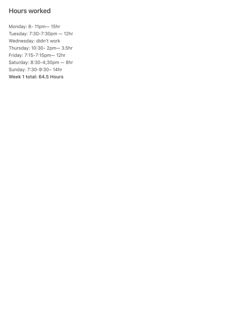 Weekly Work Hours Summary | PDF