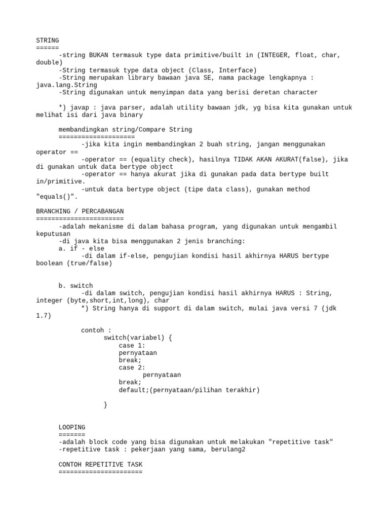 Panduan Dasar String dan Kontrol Alur Java | PDF