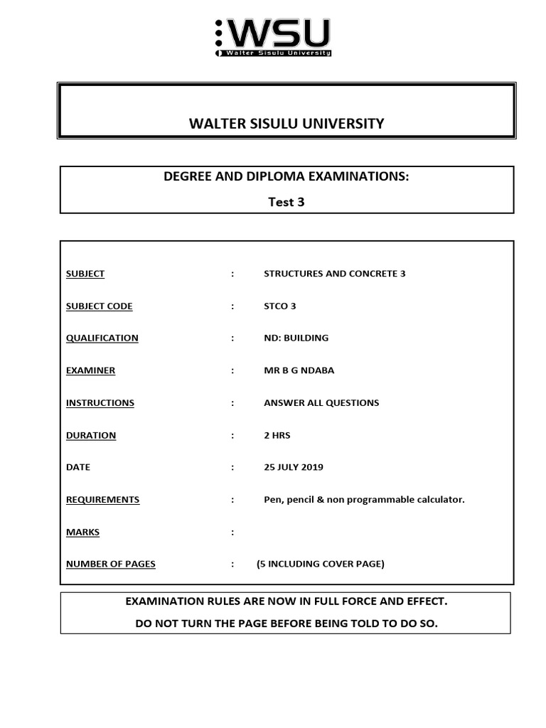 Structures and Concrete Exam STCO 3 | PDF