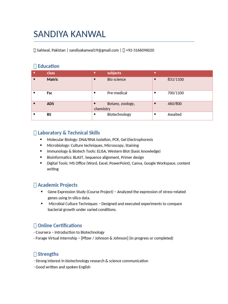 Biotech Student CV | PDF