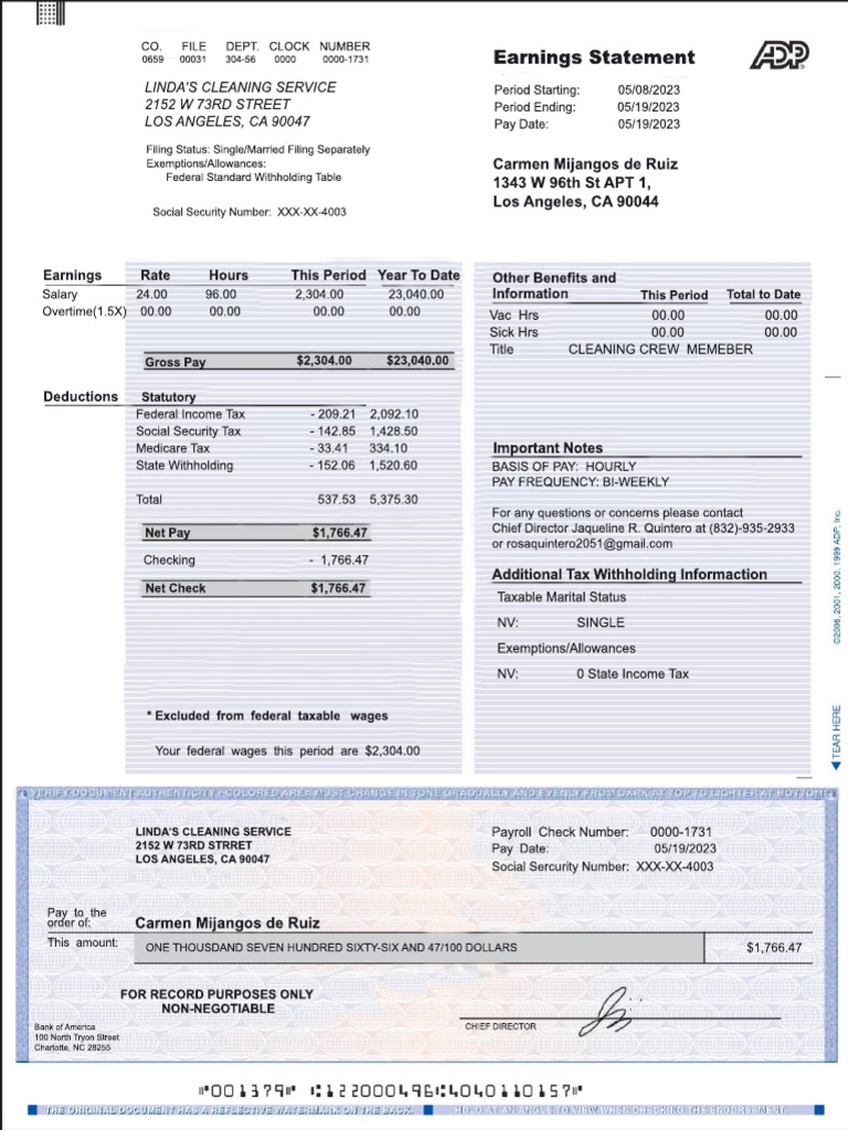 Bi-Weekly Earnings Statement Summary | PDF