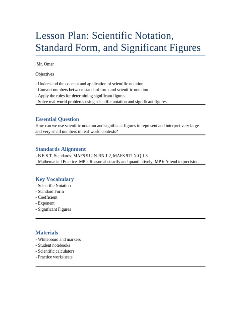 Scientific Notation & Significant Figures Lesson | PDF | Significant ...