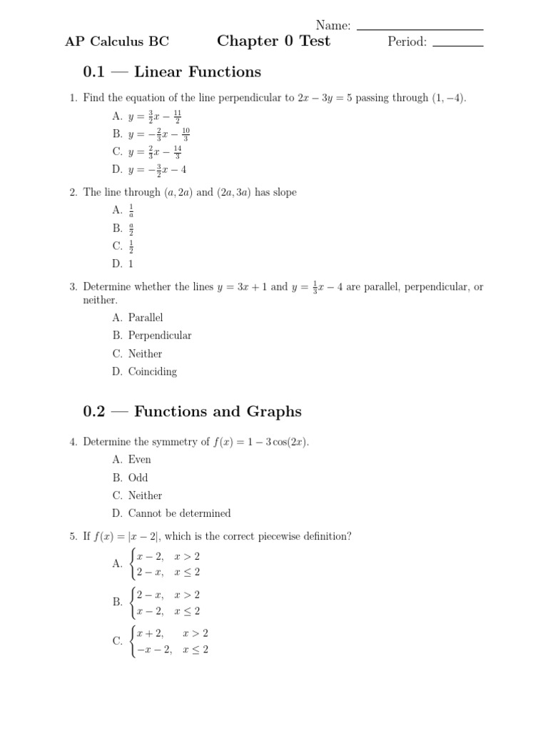 AP Calculus BC Chapter 0 Test | PDF | Mathematical Concepts ...