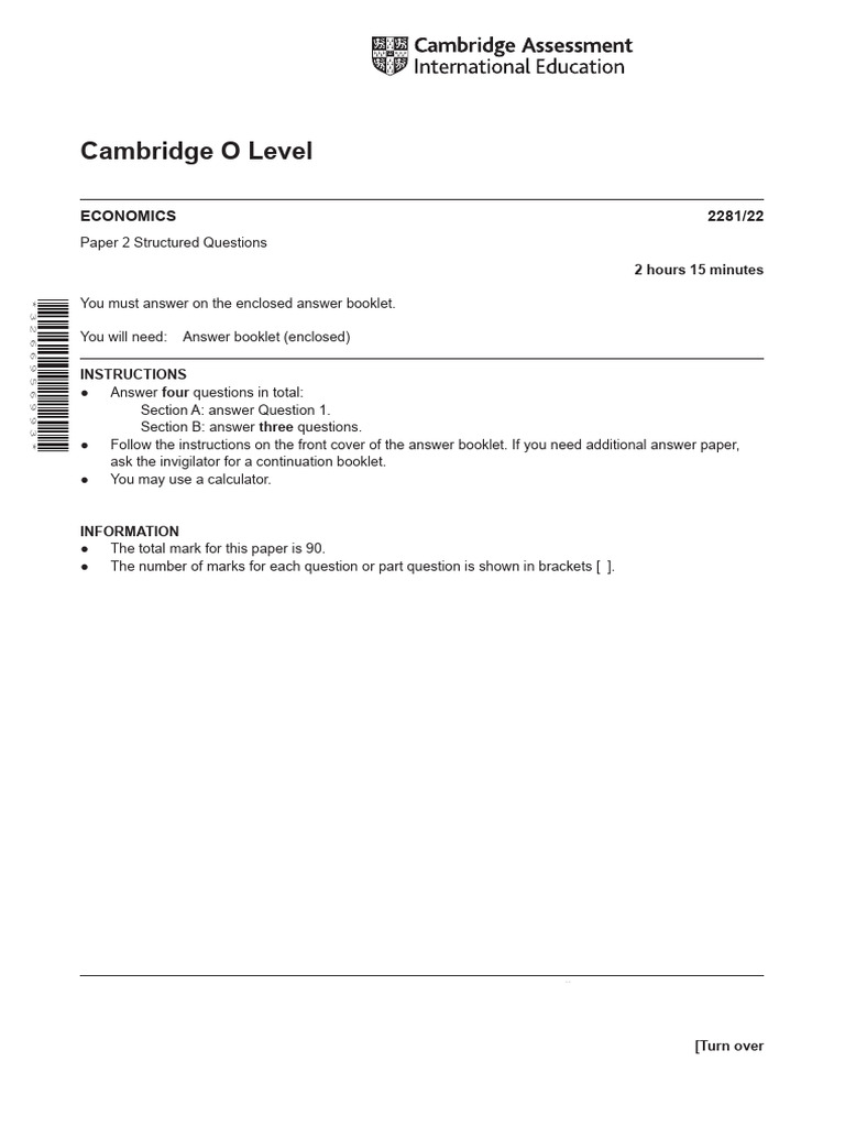 Cambridge O Level Economics Paper 2 | PDF | Inflation | Unemployment