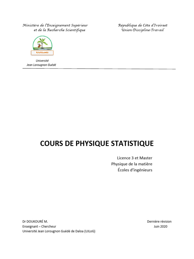 Cours de Physique Statistique | PDF | Mécanique statistique | Entropie