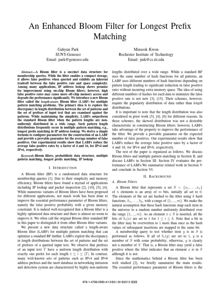 Length-Aware Bloom Filter for IP Lookup | PDF | I Pv6 | Applied Mathematics