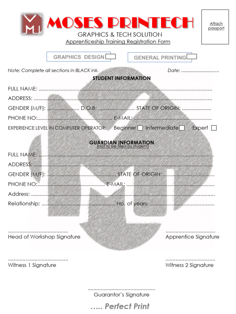 Moses Printech - Apprenticeship Form - PPTX - 040216 | PDF | Apprenticeship