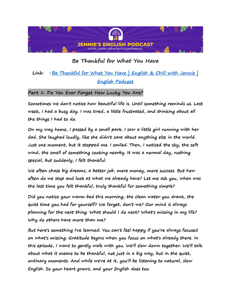Be Thankful For What You Have | PDF | Gratitude | English Language