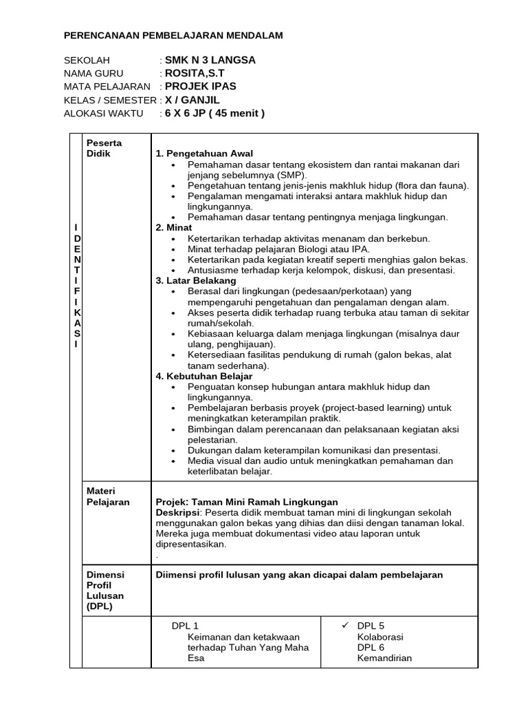 RPP Deep Learning untuk IPAS SMK | PDF