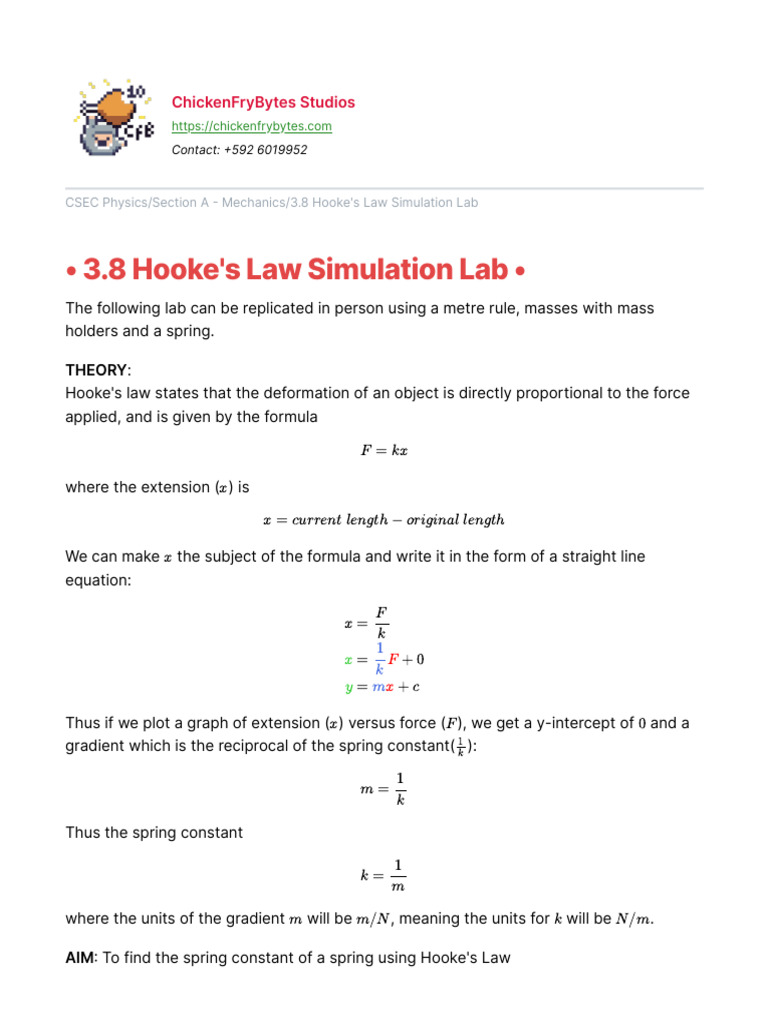 Hooke's Law Simulation Lab Guide | PDF | Force | Mass