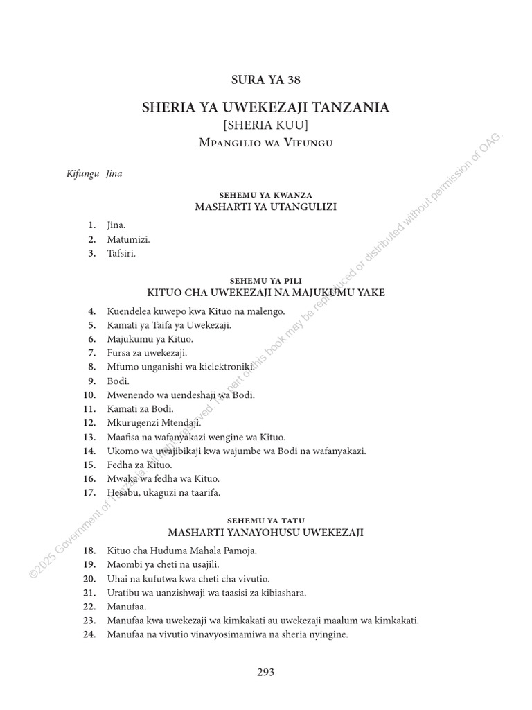Cap. 38 Sheria Ya Uwekezaji Tanzania, R.E 2023 Investment Act - MD ...