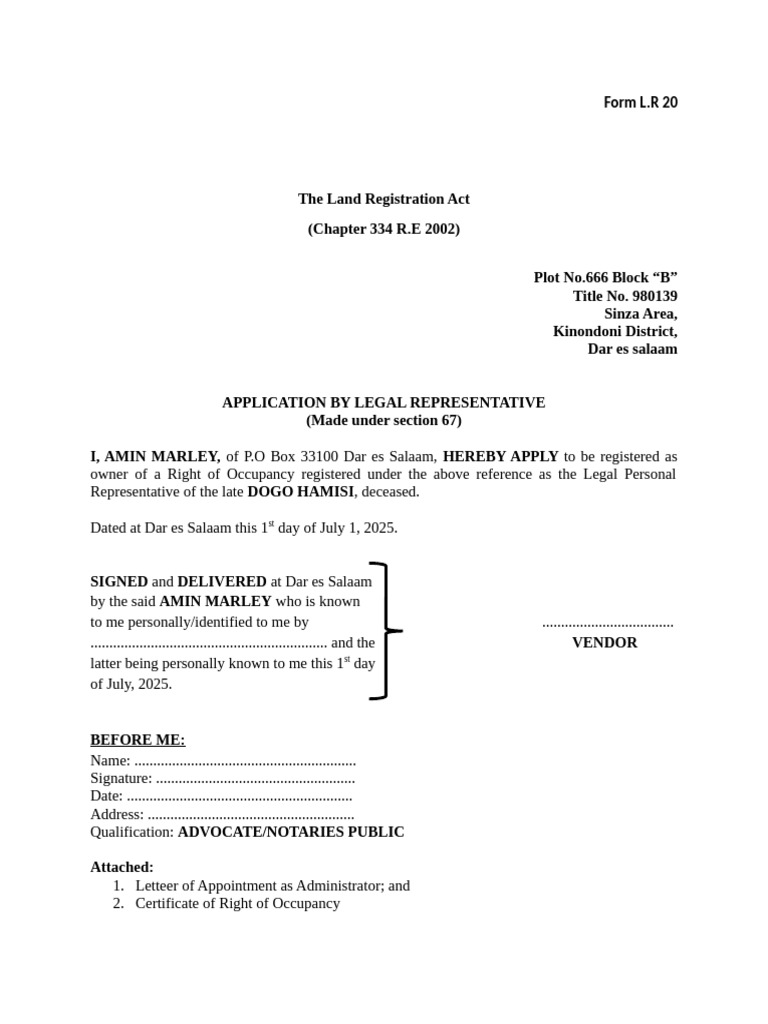 Legal Application for Land Ownership | PDF