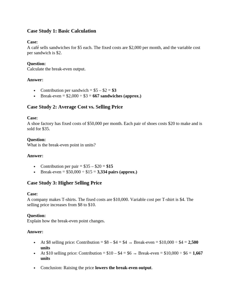 Break-Even Analysis Case Studies | PDF | Income Statement | Economies