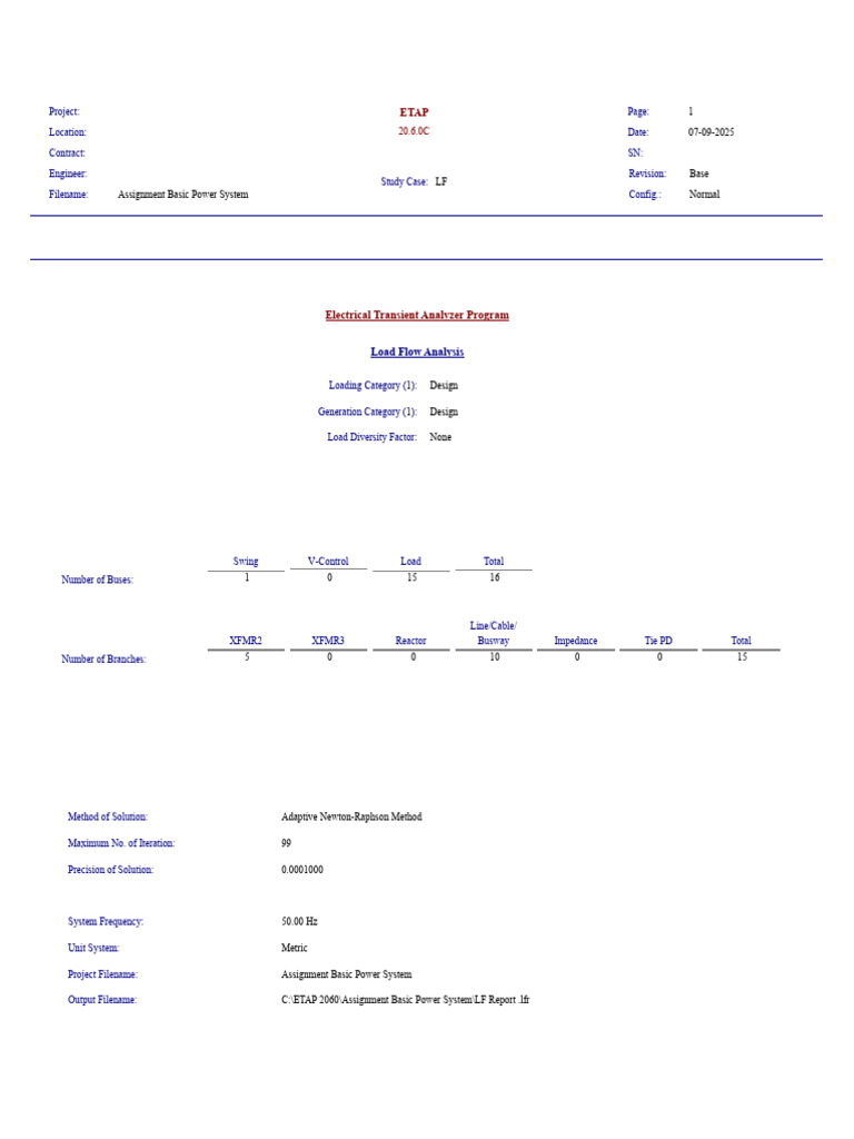 Load Flow Analysis Report for ETAP | PDF | Electric Power Transmission ...