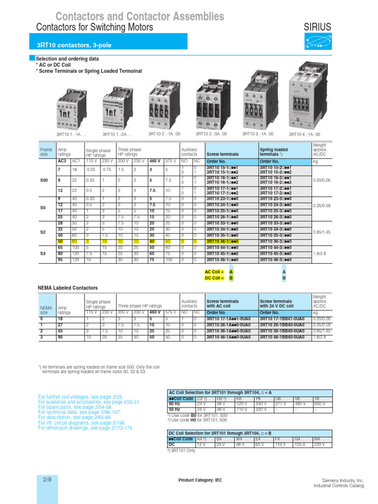 Siemens NEMA Contactors Overview | PDF | Power Engineering | Equipment