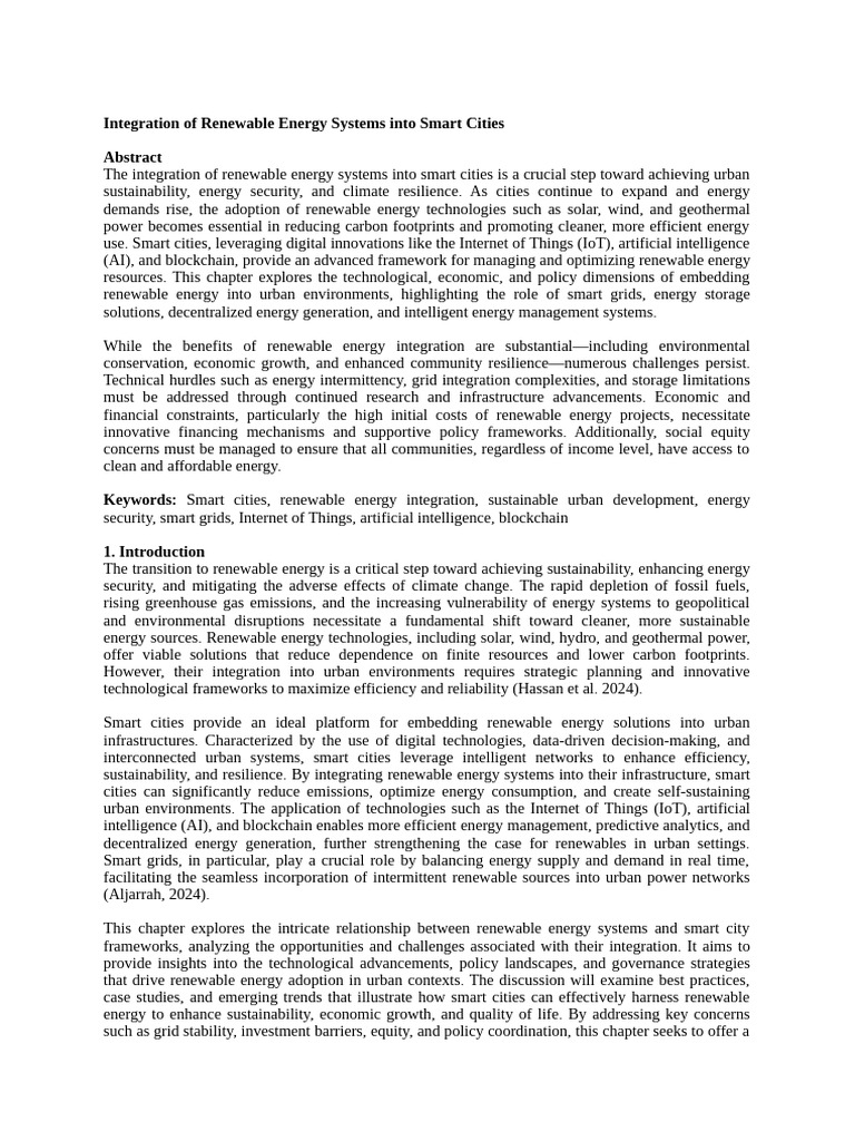 Renewable Energy in Smart Cities Integration | PDF | Renewable Energy ...