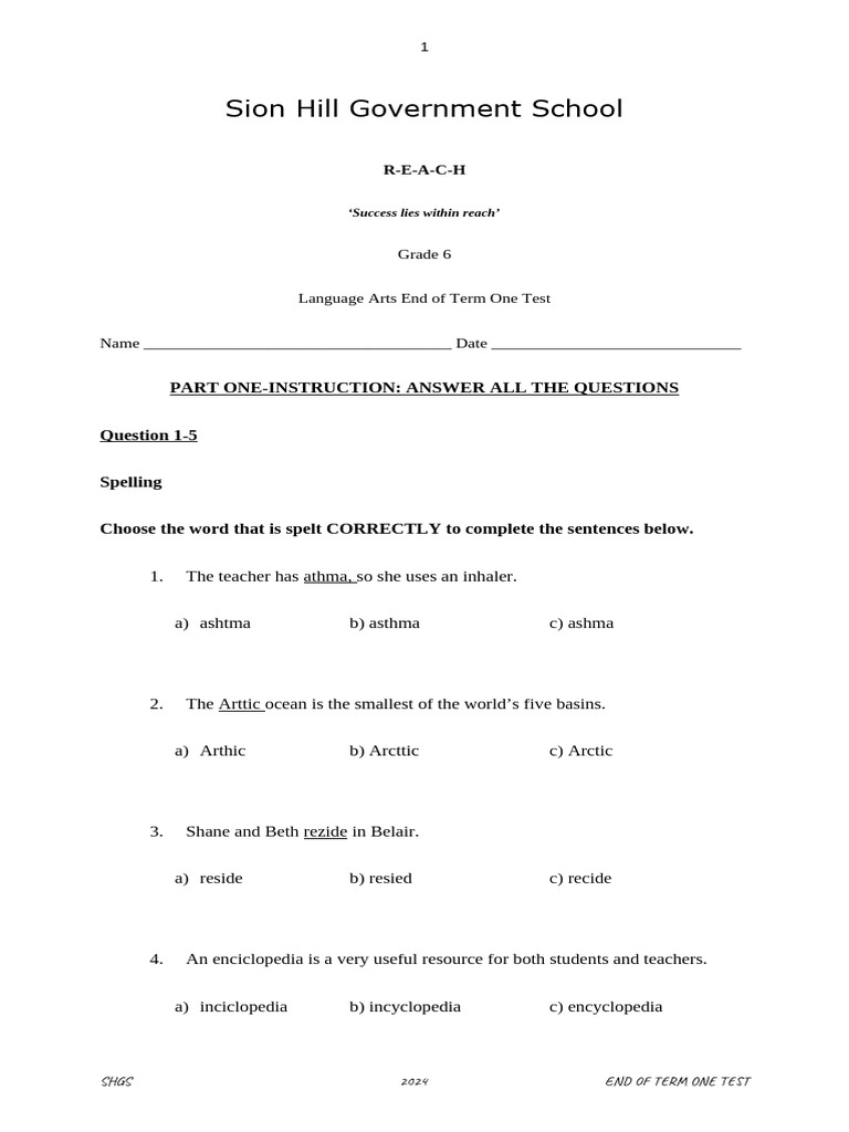 Grade 6-End of Term One Test 2024 | PDF | Atlantis