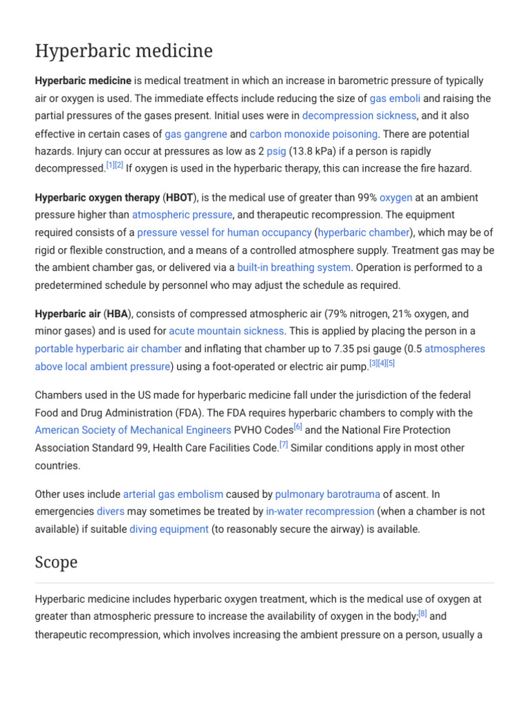Overview of Hyperbaric Medicine | PDF | Underwater Diving | Medical ...