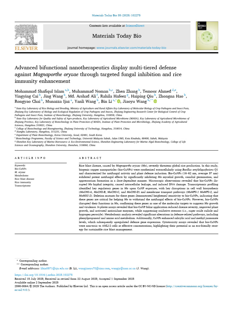Bio-CuNPs Combat Rice Blast Disease | PDF | Complementary Dna | Gene
