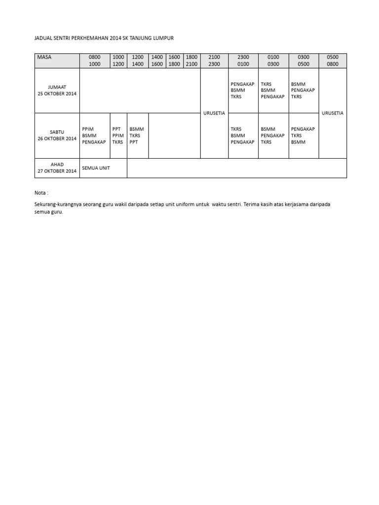 Jadual Sentri Perkhemahan 2024 | PDF