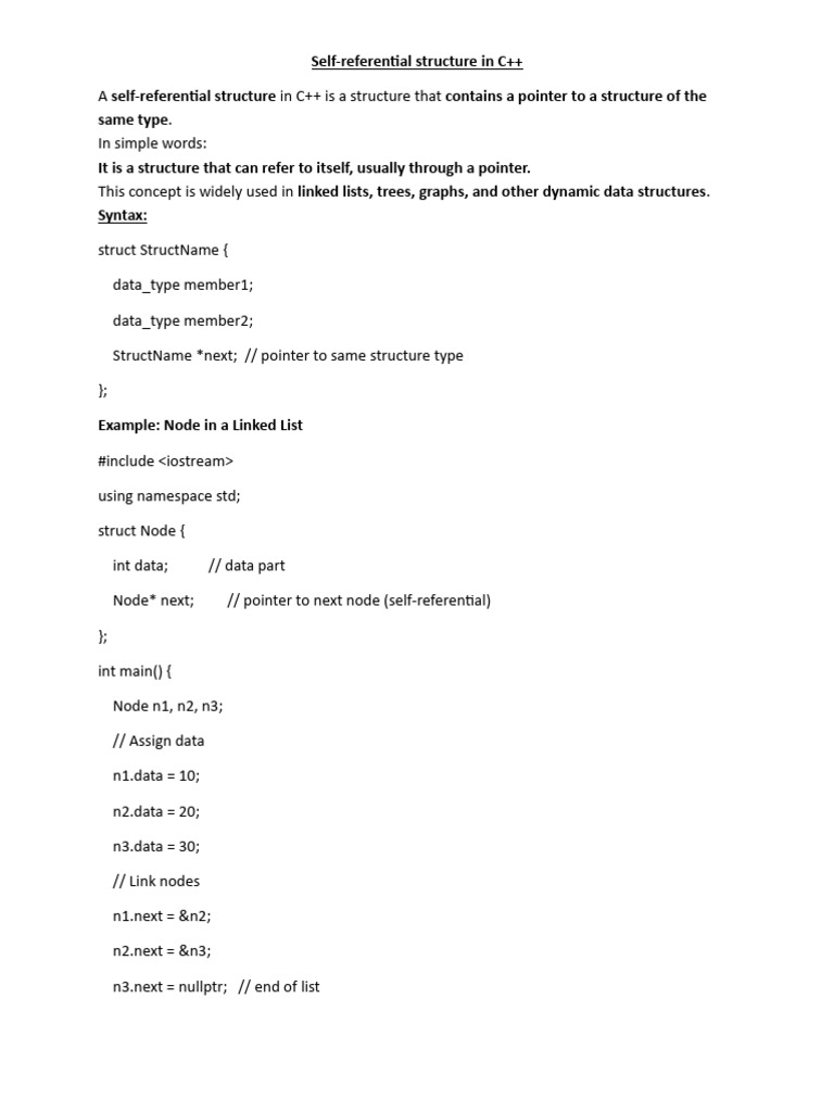 C++ Self-Referential Structures Explained | PDF