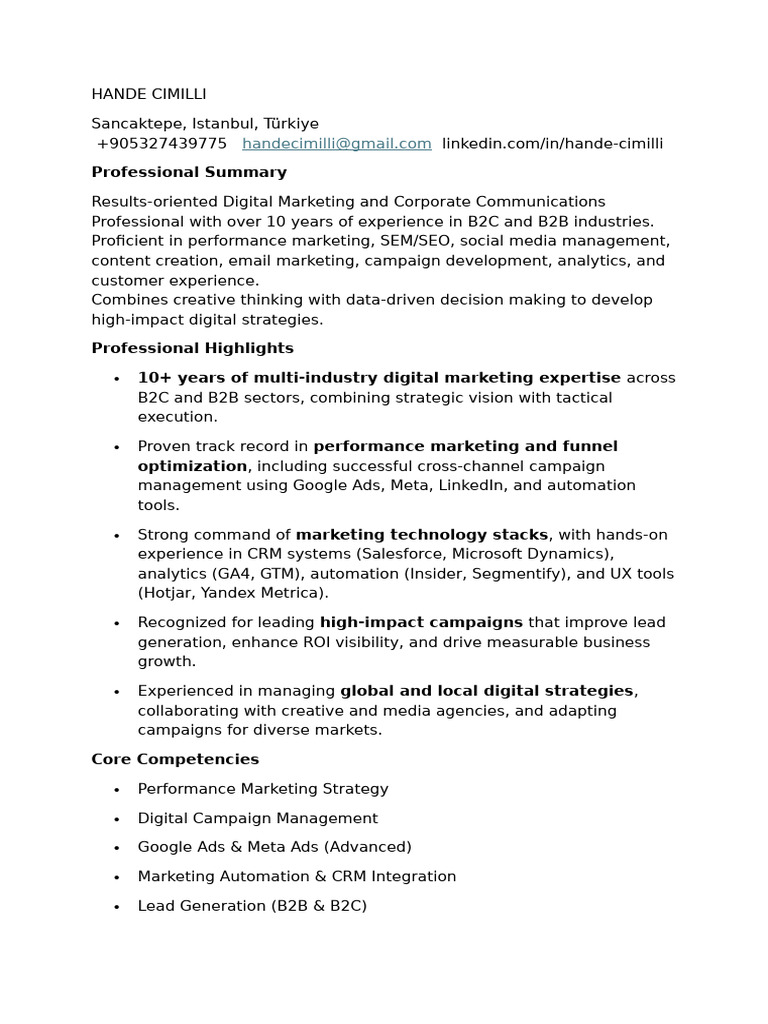 Hande Cimilli: Digital Marketing Expert | PDF | Digital Marketing ...