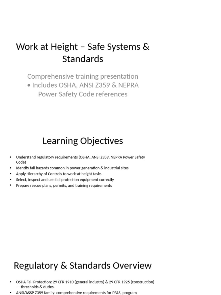 Work at Height Training Presentation NEPA OSHA ANSI | PDF | Safety ...