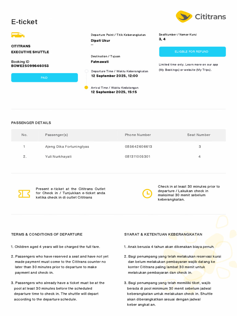 Cititrans Executive Shuttle E-Ticket | PDF | Public Transport ...