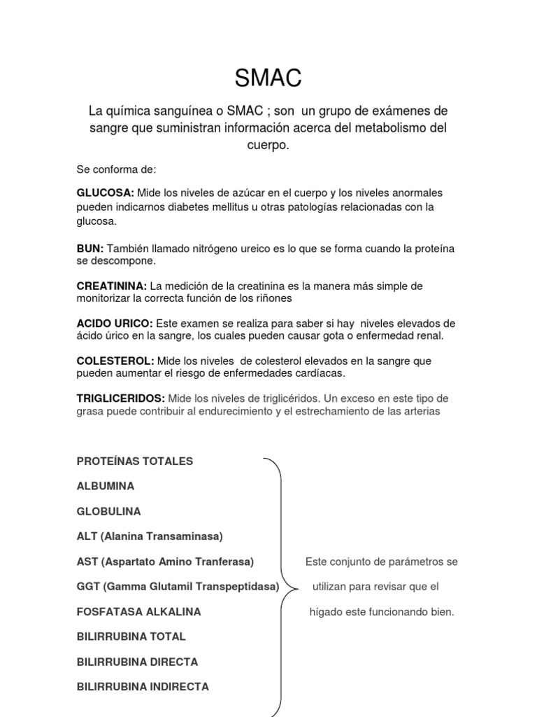 Exámenes SMAC 24: Análisis y Usos | PDF | Transaminasa | Sangre