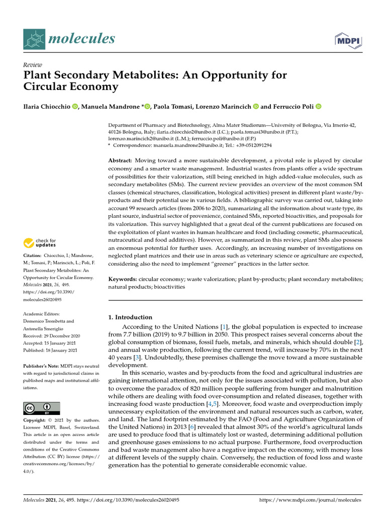 Plant Secondary Metabolites in Circular Economy | PDF | Polyphenol | Waste