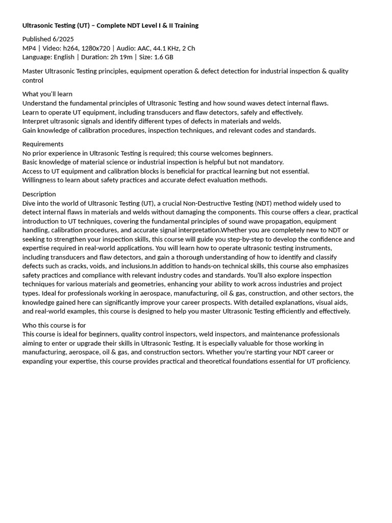 Ultrasonic Testing Level I Training | PDF | Nondestructive Testing ...