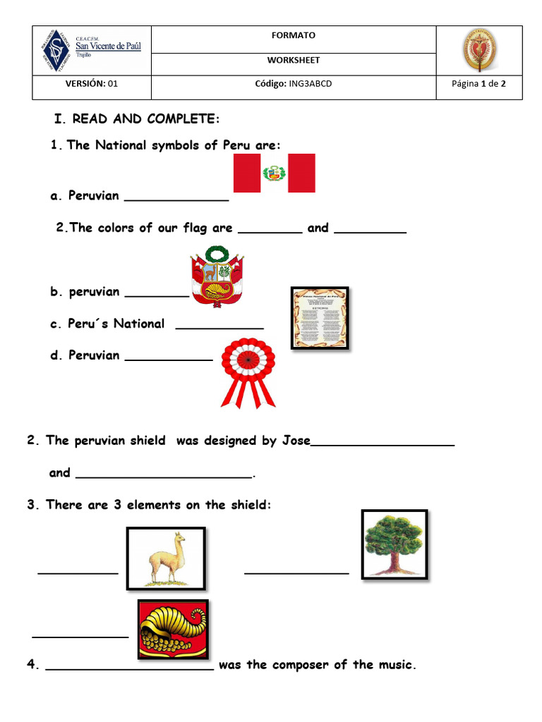 Peru National Symbols Worksheet | PDF