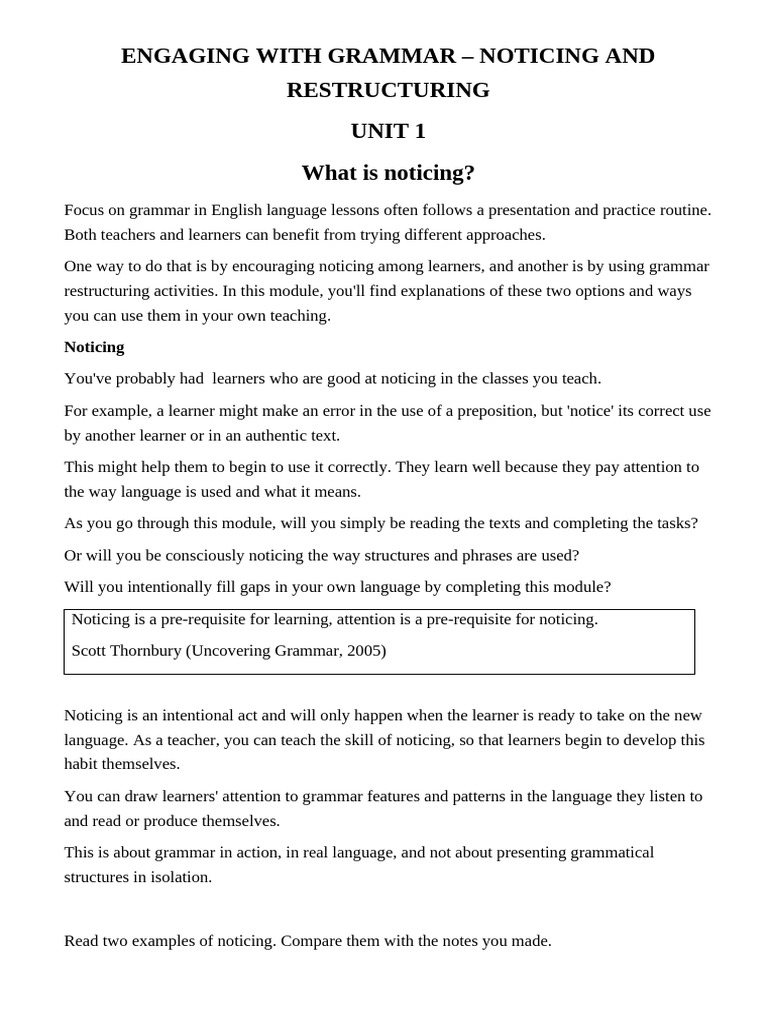 Enhancing Grammar Through Noticing Techniques | PDF | Learning | Second ...