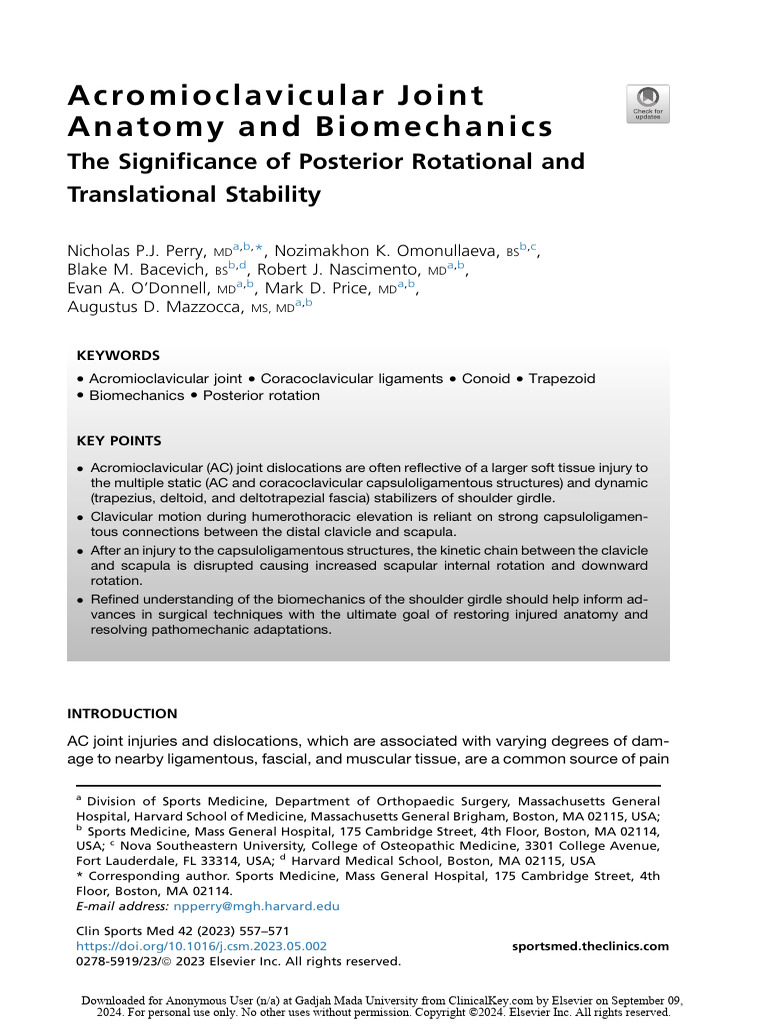 Acromioclavicular Joint Anatomy and Biomechanics | PDF | Shoulder ...