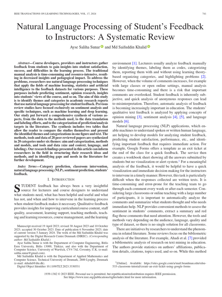 Natural Language Processing of Students Feedback To Instructors A ...