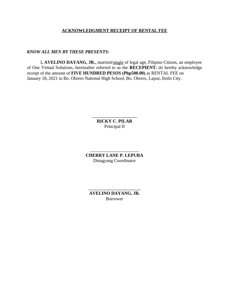 Acknowledgment Receipt of Partial Payment | PDF