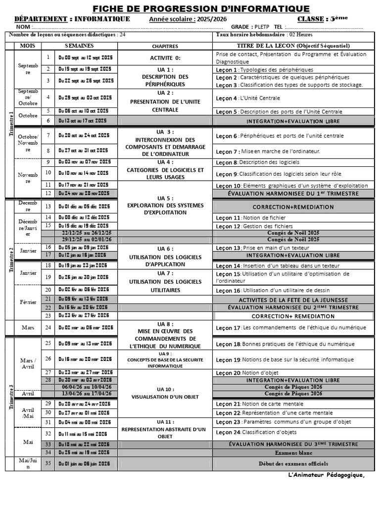 Fiche de progression informatique 5ème | PDF | Informatique ...