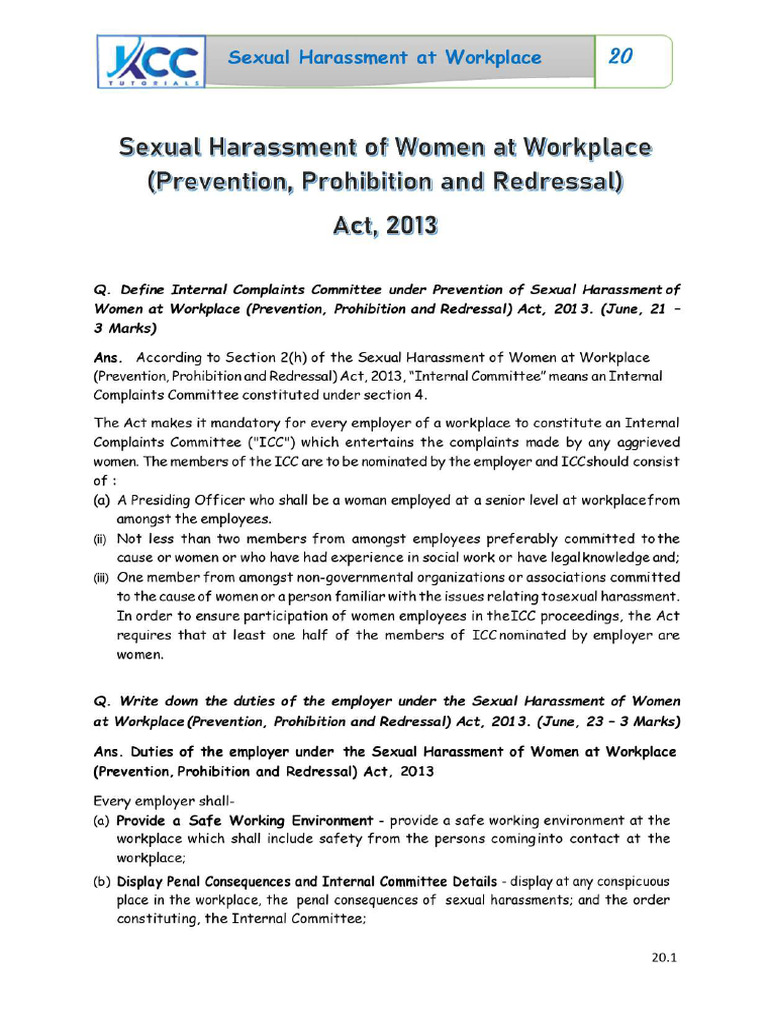 Sexual Harassment of Women at Workplace | PDF
