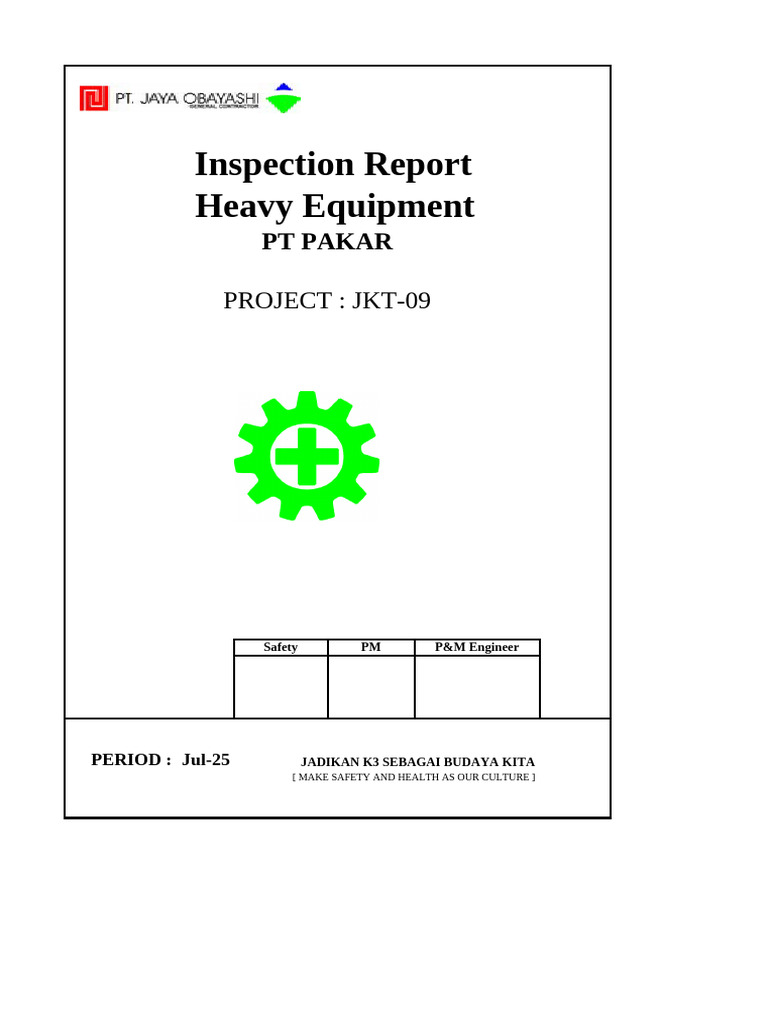 Heavy Equipment Inspection Report | PDF | Steering | Automotive Industry