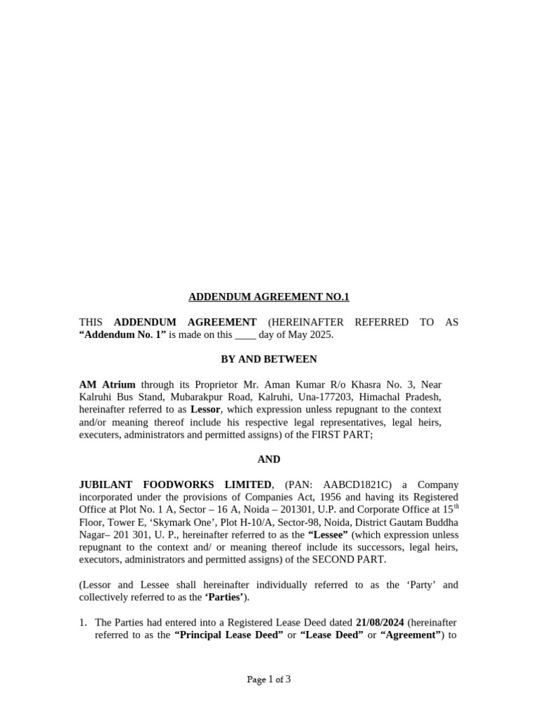 Addendum Agreement for Lease Terms | PDF | Lease | Civil Law (Common Law)