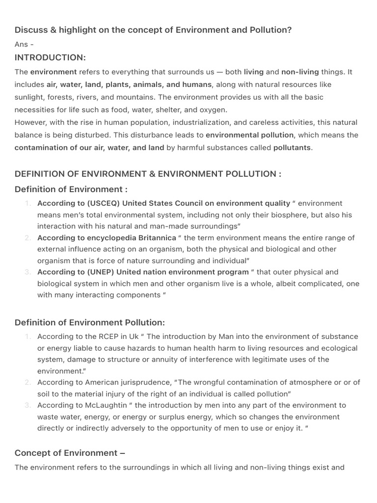Environment and Pollution Overview | PDF | Natural Environment | Pollution
