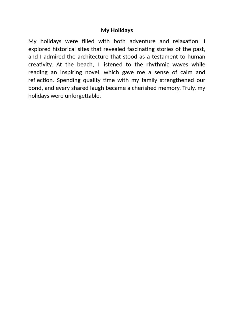 Memorable Holidays: Adventure & Relaxation | PDF