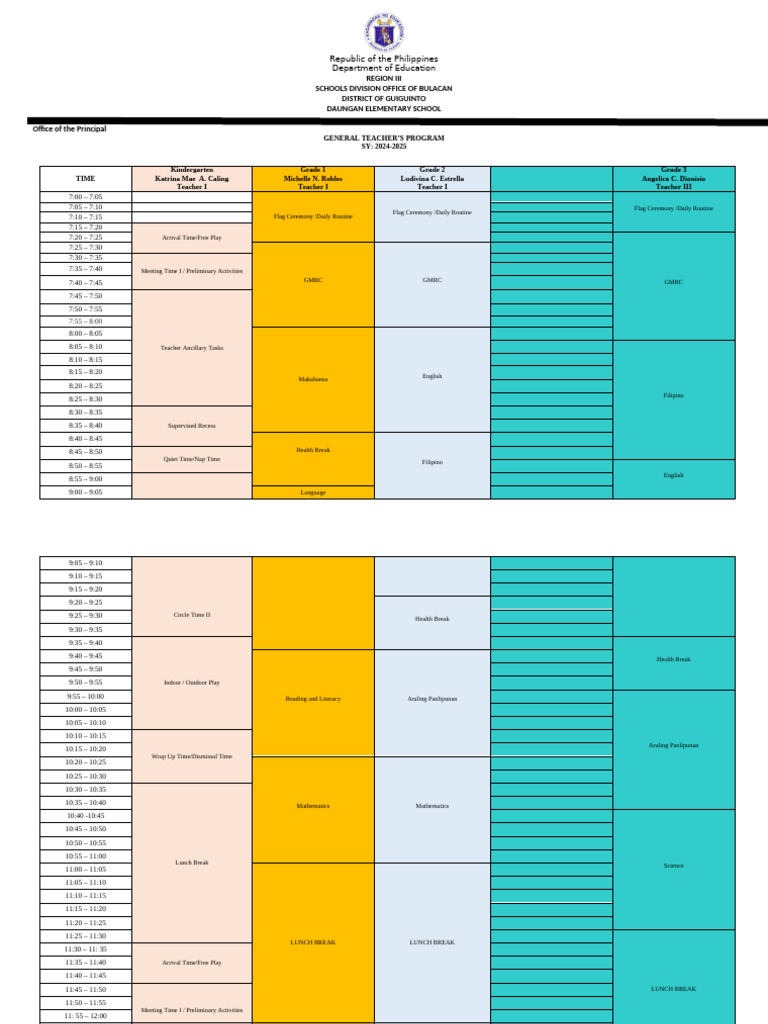 General Teacher's Program Schedule | PDF | Human Communication | Schools