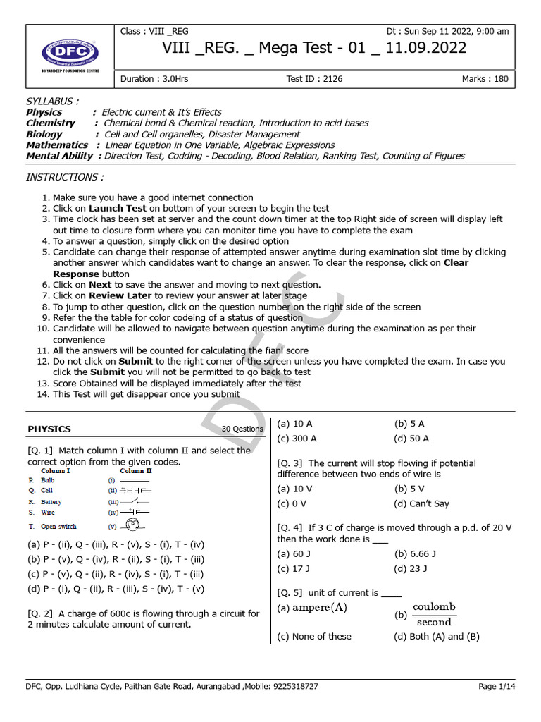 Class VIII Mega Test Syllabus Overview | PDF | Ionic Bonding | Chemical ...